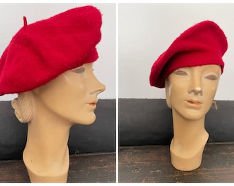 Vintage ladies red wool beret or tam, ladies hat, Academia aesthetic | French vibes, pop of red, red accessories, woolen beanie