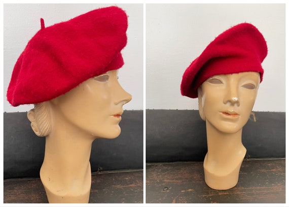 Vintage ladies red wool beret or tam, ladies hat,… - image 1