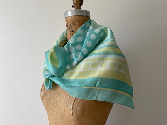 Vintage 1970’s silk scarf, sea green and pale lim… - image 1