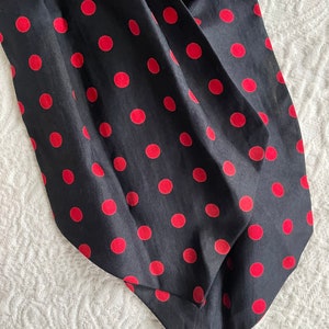 Vintage 80s all silk cravat, neck scarf navy blue & red polka dot, beautiful quality image 6