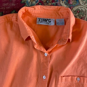 Vintage 80s neon orange button down shirt 90s aesthetic, all cotton shirt, boxy with longer back tail, Halloween image 4