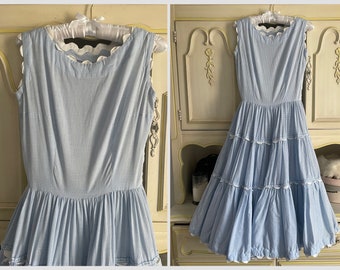 True vintage 1950’s ‘60s baby blue gingham patio dress | fit & flare, full skirt, Easter dress, S