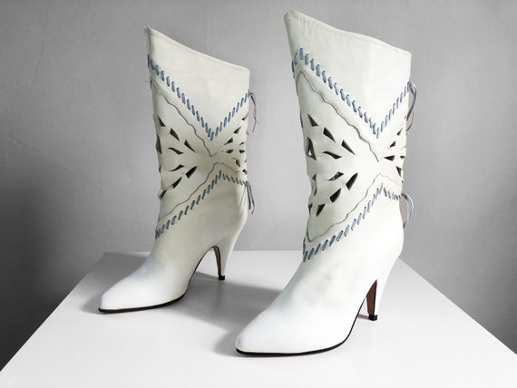 Vintage 1980s Di Fiori white high heel boots | han