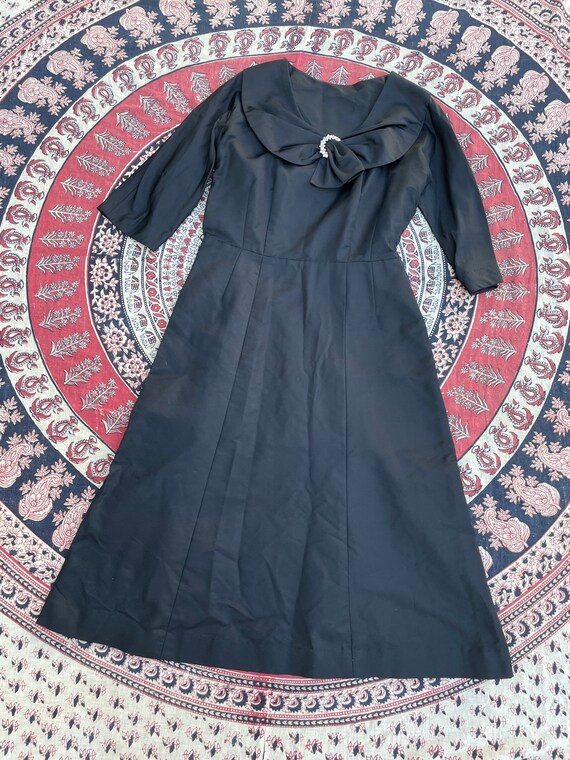 Vintage ‘50s classic black cocktail dress | silk … - image 2