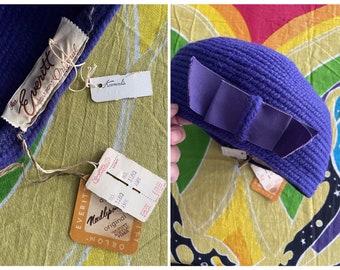Vintage ‘60s violet Everitt Originals needlepoint tam | women’s beret, 1960s mod fashion, purple aesthetic, Halloween costume