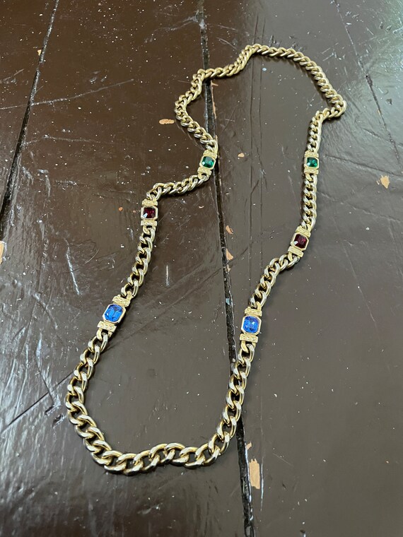 Vintage ‘80s long & heavy gold chain necklace wit… - image 2