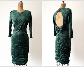 Vintage ‘80s ‘90s All That Jazz bottle green crushed velvet dress | Whimsigoth dress, 90s grunge mini dress, S/M