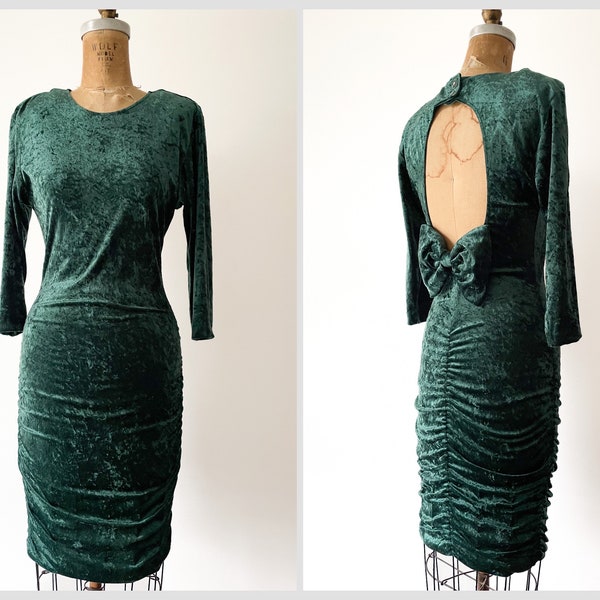 Vintage ‘80s ‘90s All That Jazz bottle green crushed velvet dress | Whimsigoth dress, 90s grunge mini dress, S/M
