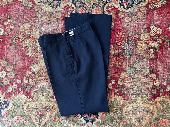 Vintage 70s Navy Blue Wool Sailor Pants Button Bib Front US 