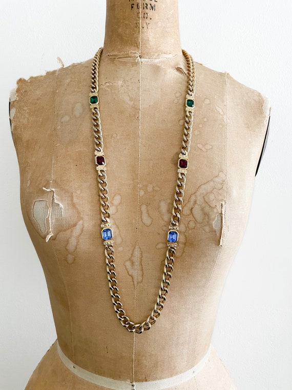 Vintage ‘80s long & heavy gold chain necklace wit… - image 3