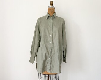 Vintage Louis, Boston button down shirt | sage green houndstooth plaid, made in Italy IT 42