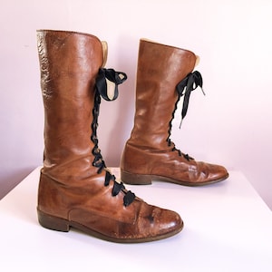 Vintage 1980s Joan & David boots | cognac leather lace up boots with heavy patina, 39 - 8/8.5M