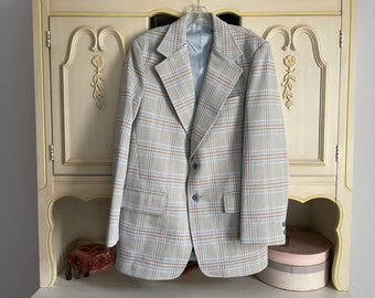 Vintage 1970’s wide lapel sport coat, ‘70s aesthetic | Spring pastel plaid polyester jacket, 70’s wedding, men’s M