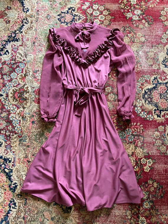 Vintage ‘70s mauve chiffon party dress |  dusty p… - image 2