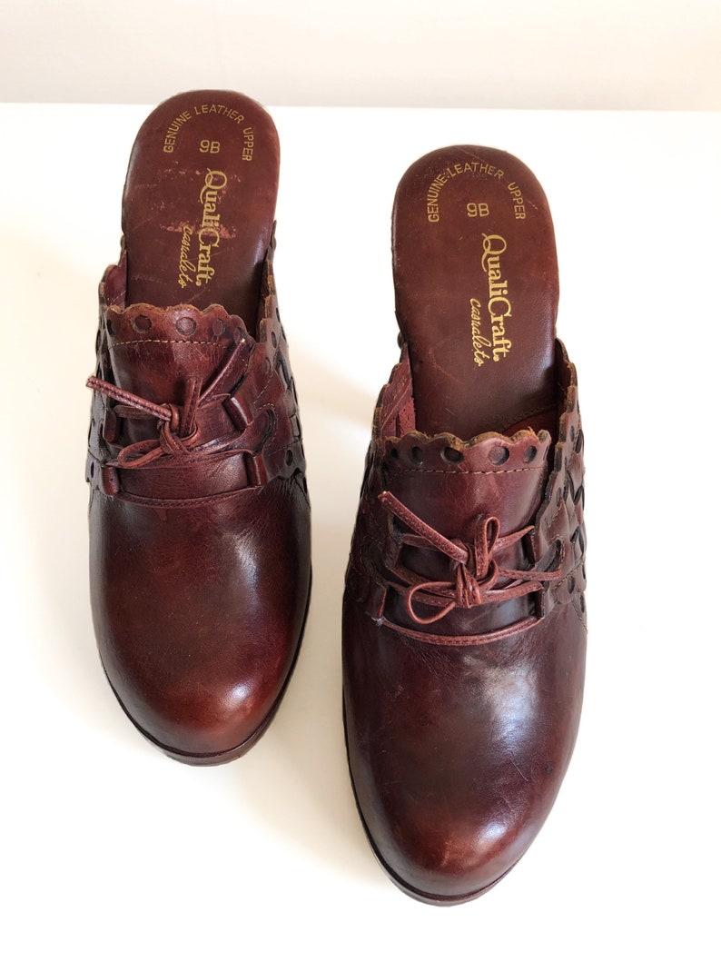 Vintage 1970s Burgundy Woven Leather High Heel Platform Clogs Etsy