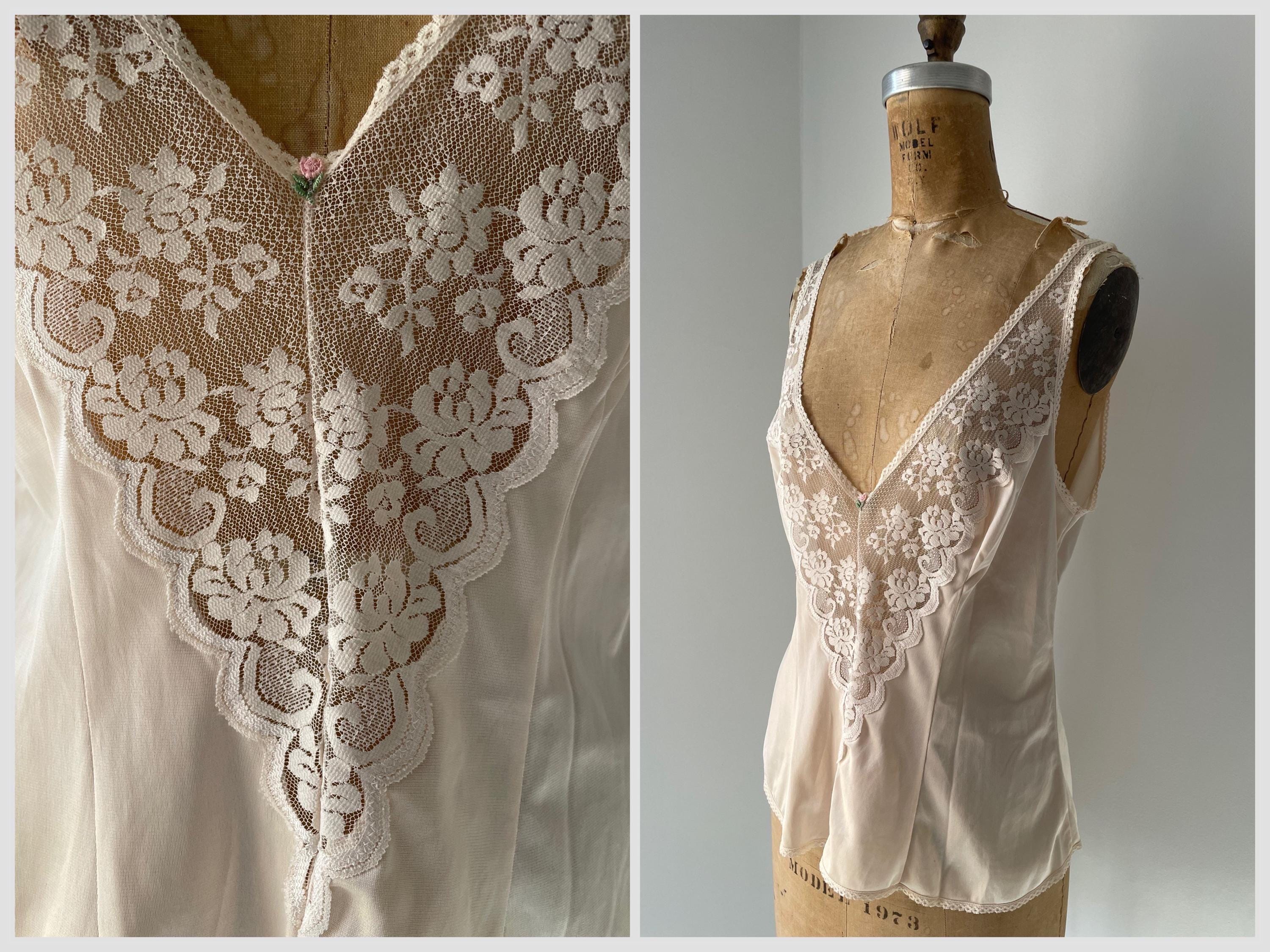 トップス nude vintage Camisole Vintage 60s JC Penny Nude Cami Tank Top S Lace Trim Nylon