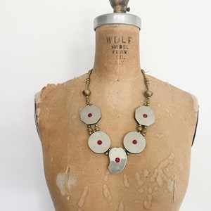 Handcrafted ‘70s India beaded necklace | bohemian, brass beads, ebony & silver, seventies aesthetic, hippie
