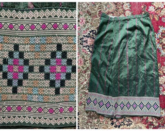 Vintage 1960’s Indonesian silk Ikat skirt | ethnic stripe with woven silk border, S