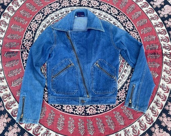 Vintage ‘80s BRITANNIA denim jacket |  cropped jean jacket, all cotton, zippers, XS/S