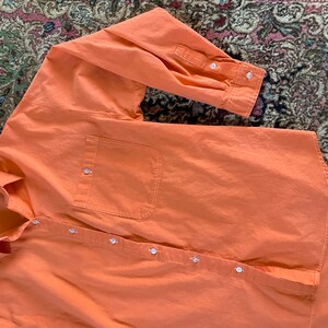 Vintage 80s neon orange button down shirt 90s aesthetic, all cotton shirt, boxy with longer back tail, Halloween image 9