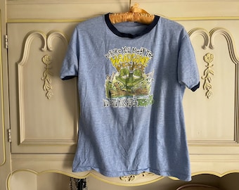 Vintage ‘70s Handsome Prince ringer tshirt | blue heather poly cotton, vintage ringer tee, made in USA