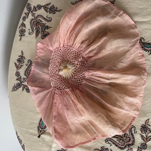 Antique 1920s 30s pale pink flower cap, flapper fairy core bride, pale pink handkerchief cotton, fairycore, cottagecore, one size adult image 8