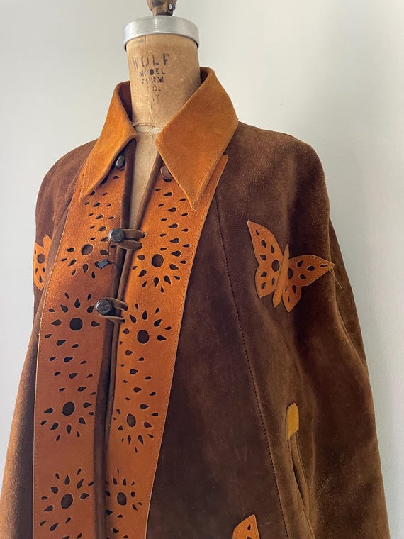 Vintage 1970's Suede Poncho, Genuine Leather Cape With Vintage 1970's Suede Poncho, Genuine Leather Cape With