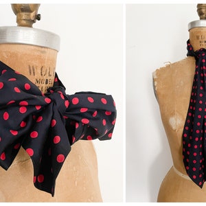 Vintage 80s all silk cravat, neck scarf navy blue & red polka dot, beautiful quality image 1