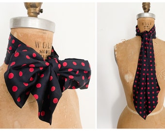 Vintage ‘80s all silk cravat, neck scarf | navy blue & red polka dot, beautiful quality