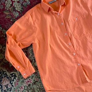 Vintage 80s neon orange button down shirt 90s aesthetic, all cotton shirt, boxy with longer back tail, Halloween image 2