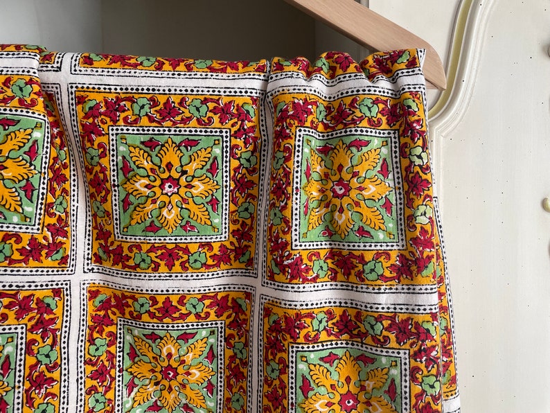 Authentic vintage 1960s India hand block print tapestry Indian hand block floral coverlet, hippie, boho home image 5