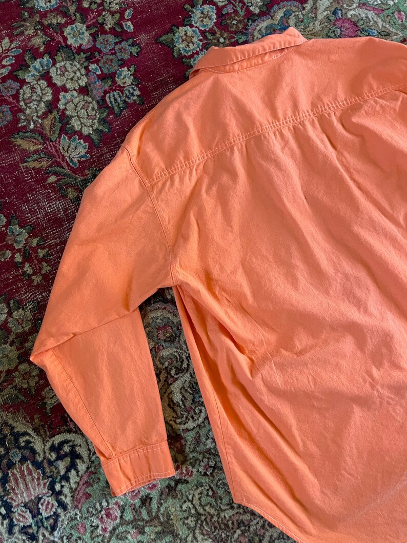 Vintage 80s neon orange button down shirt 90s aesthetic, all cotton shirt, boxy with longer back tail, Halloween image 8