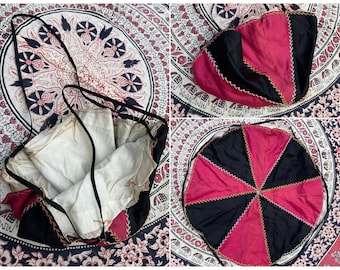 Antique Victorian patchwork reticule handbag | handmade polished cotton 19th century drawstring wristlet bag, one of a kind