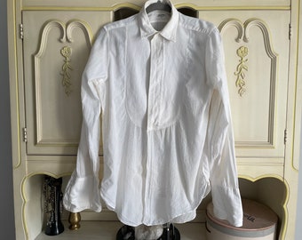Vintage 1950’s Jayson fine white cotton dress shirt | cotton pique bib, French cuffs, made in USA, gender neutral, M