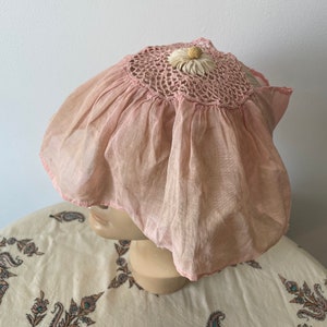 Antique 1920s 30s pale pink flower cap, flapper fairy core bride, pale pink handkerchief cotton, fairycore, cottagecore, one size adult image 4