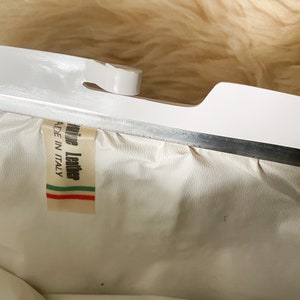Vintage 1970s made in Italy white leather clutch 70s 80s white resin frame handbag, disco era purse image 6