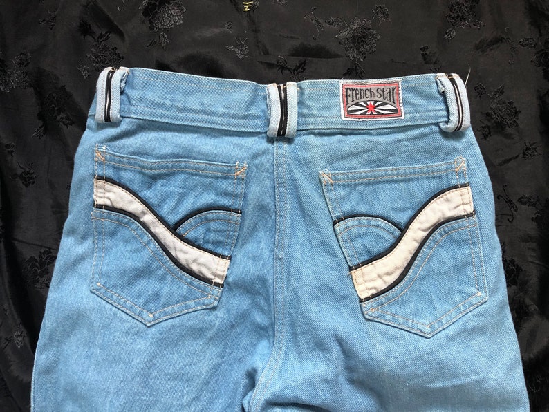 Vintage 1970s French Star bell bottom jeans Authentic 70s dead stock denim bell bottoms, high waist jeans, 26W x 36L image 2