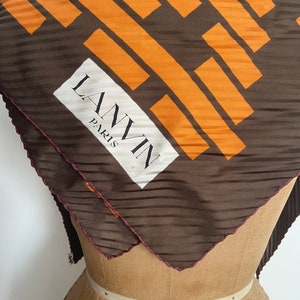 Autumn vibes 70s LANVIN PARIS chocolate brown silk scarf, orange & plum, accordion pleated scarf, soir, designer scarf, made in France image 6