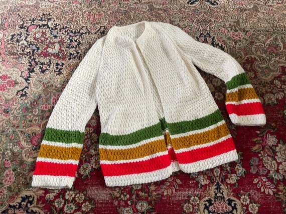 Vintage ‘70s handmade grandma crochet cardigan sw… - image 1