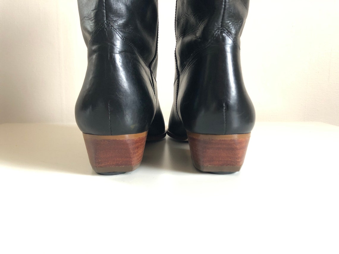Vintage 1970s 80s mid calf boots butter soft black leather