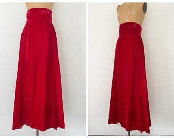 Holiday skirt, true vintage 1960’s red velvet maxi skirt, rayon velvet maxi skirt | floor length velvet skirt, S