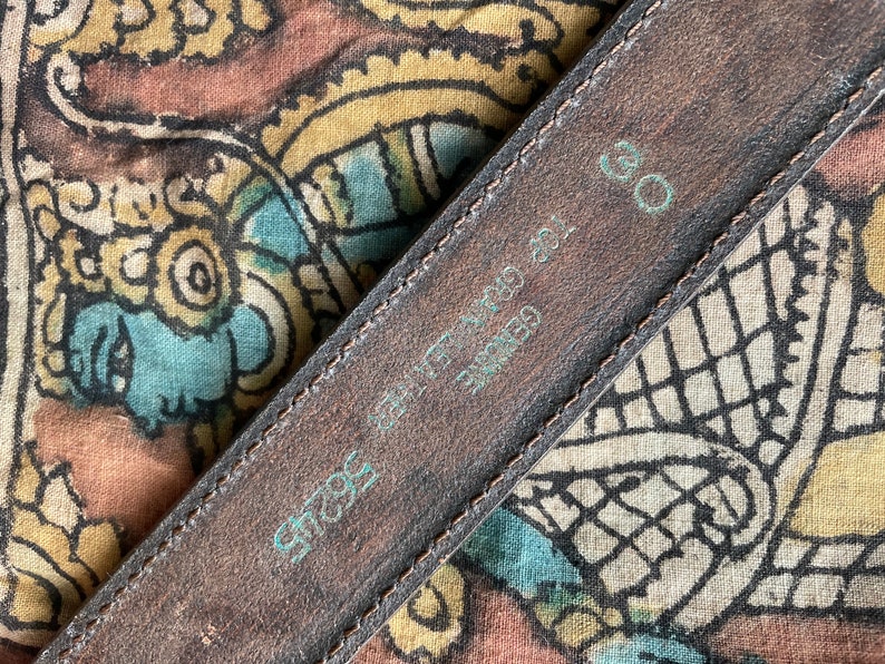 Vintage 70s top grain leather tooled belt, floral tooling removable buckle, hippie boho belt, gender neutral size 30 image 8