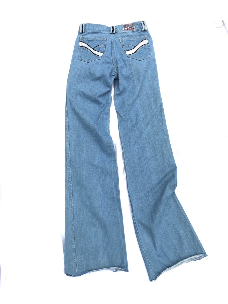 Vintage 1970s French Star bell bottom jeans Authentic 70s dead stock denim bell bottoms, high waist jeans, 26W x 36L image 6