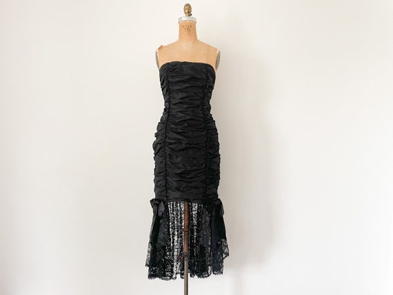 Vintage ‘80s Gunne Sax goth prom dress | straples… - image 1