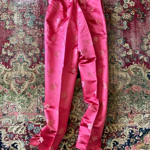 Vintage 1950s 60s Dynasty for Lord & Taylor silk brocade pant set rose pink Chinese brocade, cocktail top and cigarette pants, XS image 7