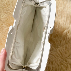 Vintage 1970s made in Italy white leather clutch 70s 80s white resin frame handbag, disco era purse image 5