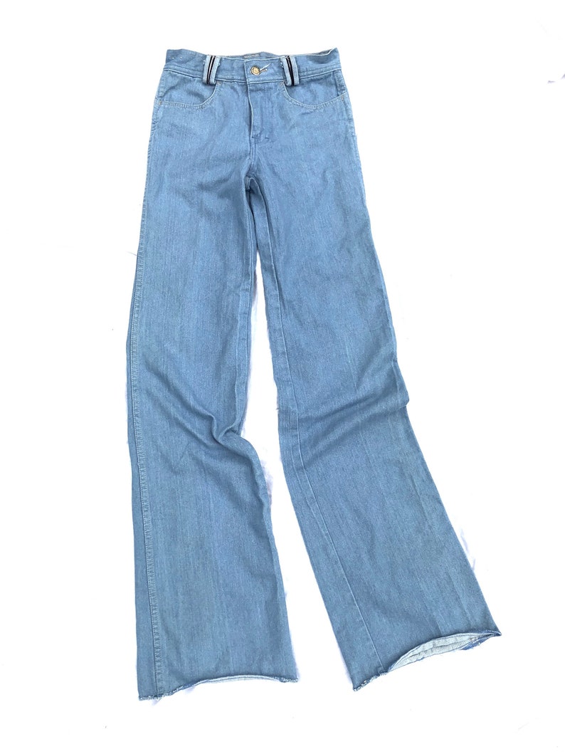Vintage 1970s French Star bell bottom jeans Authentic 70s dead stock denim bell bottoms, high waist jeans, 26W x 36L image 4
