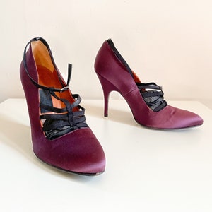 Gorgeous LANVIN plum silk stiletto heels, purple heels French designer shoes, made in Italy, 39 1/2, fits 8.5M image 9