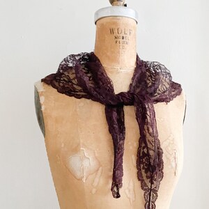 Vintage 1950s dark burgundy wine lace scarf, vintage head scarf, goth aesthetic, gothic scarf image 2