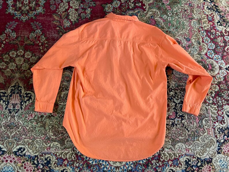 Vintage 80s neon orange button down shirt 90s aesthetic, all cotton shirt, boxy with longer back tail, Halloween image 6